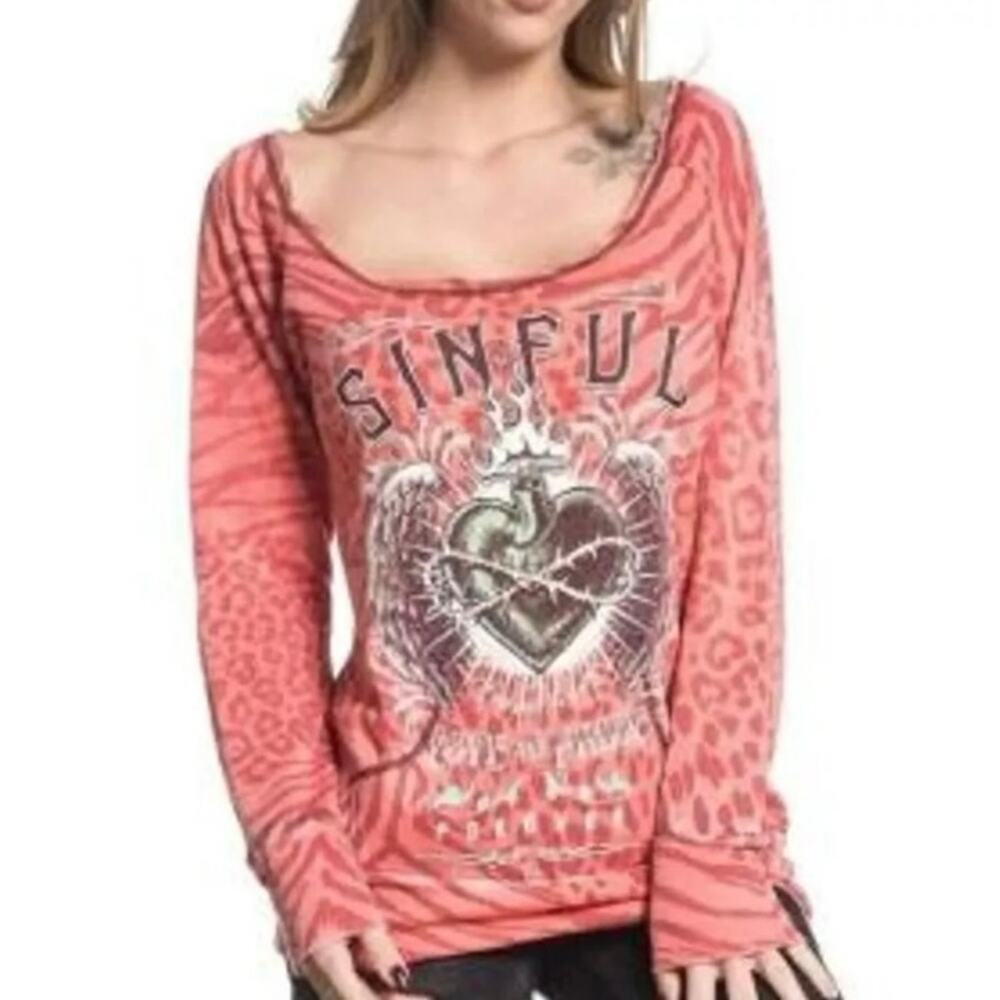 Sinful by AFFLICTION Monica Leopard Zebra Print Sweatshirt - Small - NWT